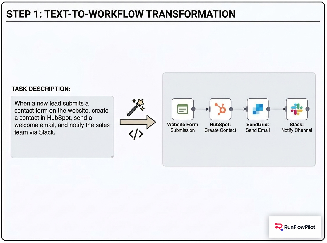 Illustrative concept: text-to-workflow (not a product screenshot)